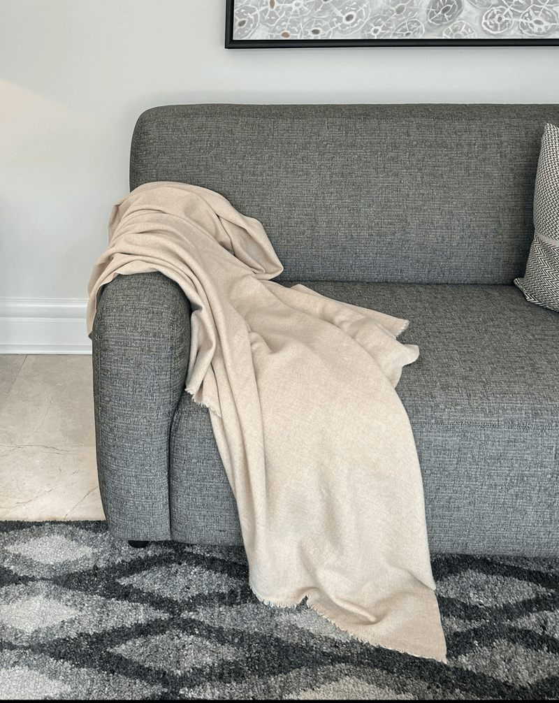 Cashmere Blanket Hand-loomed Cream - Cashmere Luxe