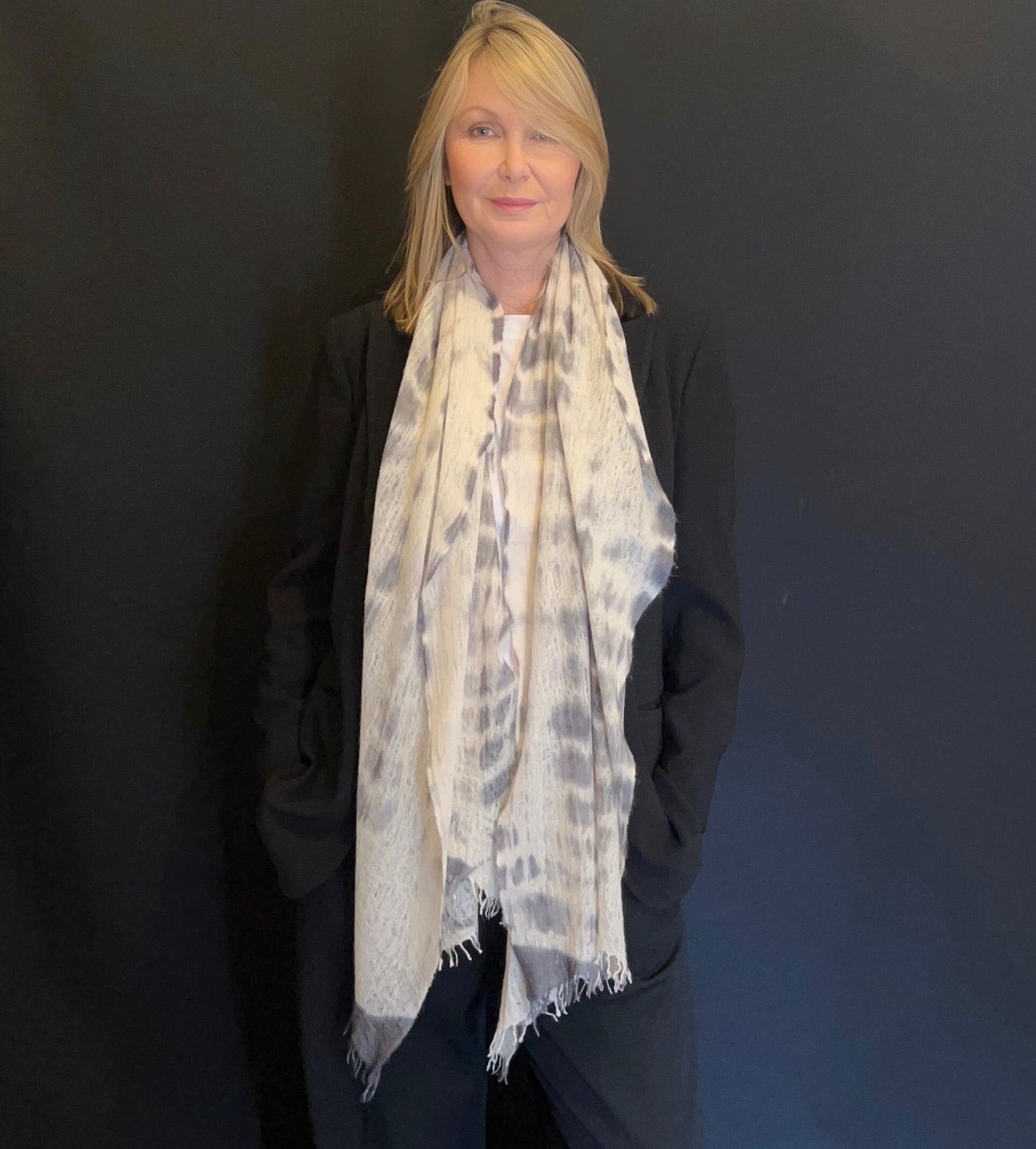 Heavy Felted Scarf -Hand Tie Dyed Grey - Cashmere Luxe