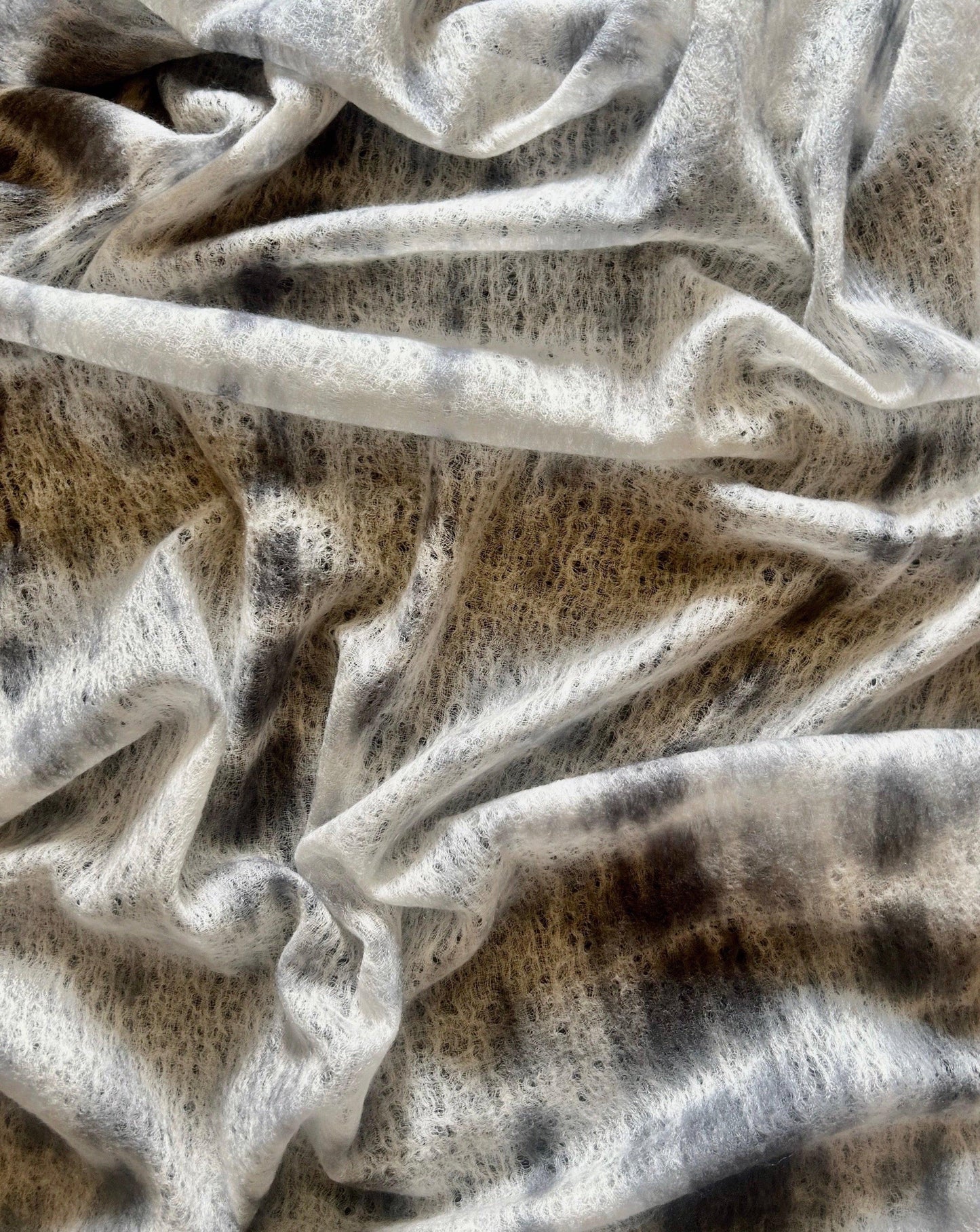 Heavy Felted Scarf -Hand Tie Dyed Grey - Cashmere Luxe