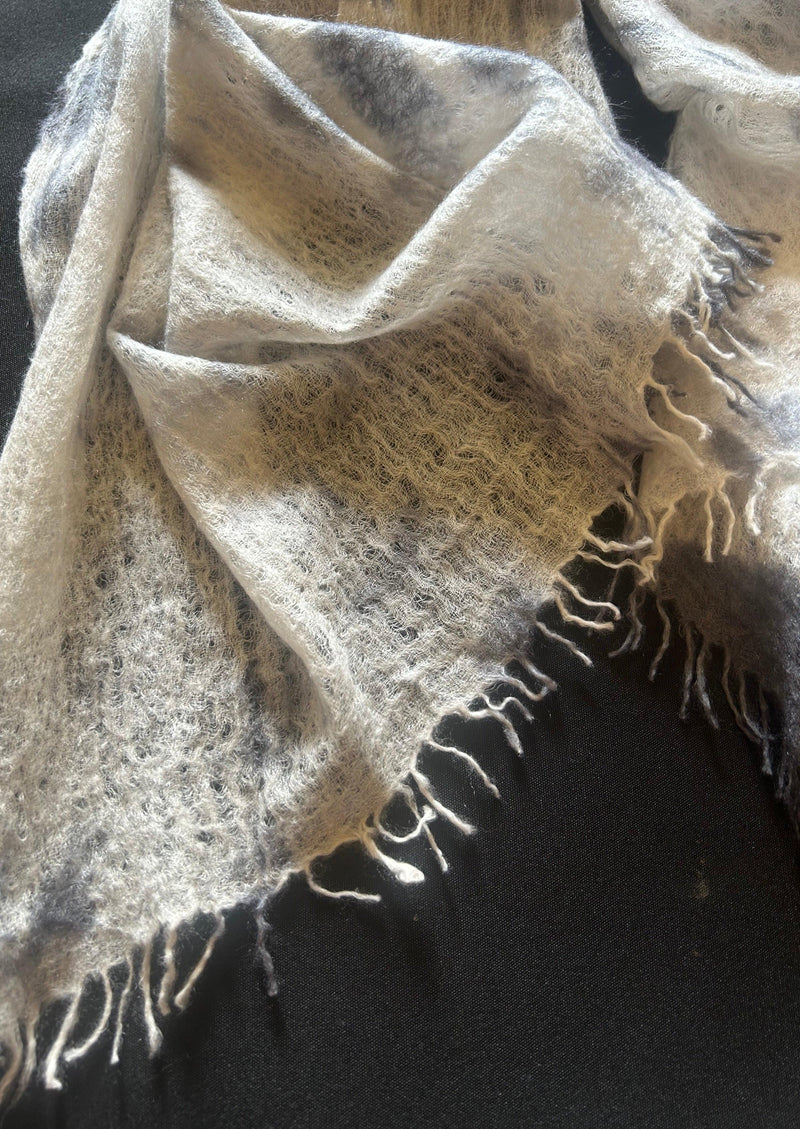 Heavy Felted Scarf -Hand Tie Dyed Grey - Cashmere Luxe