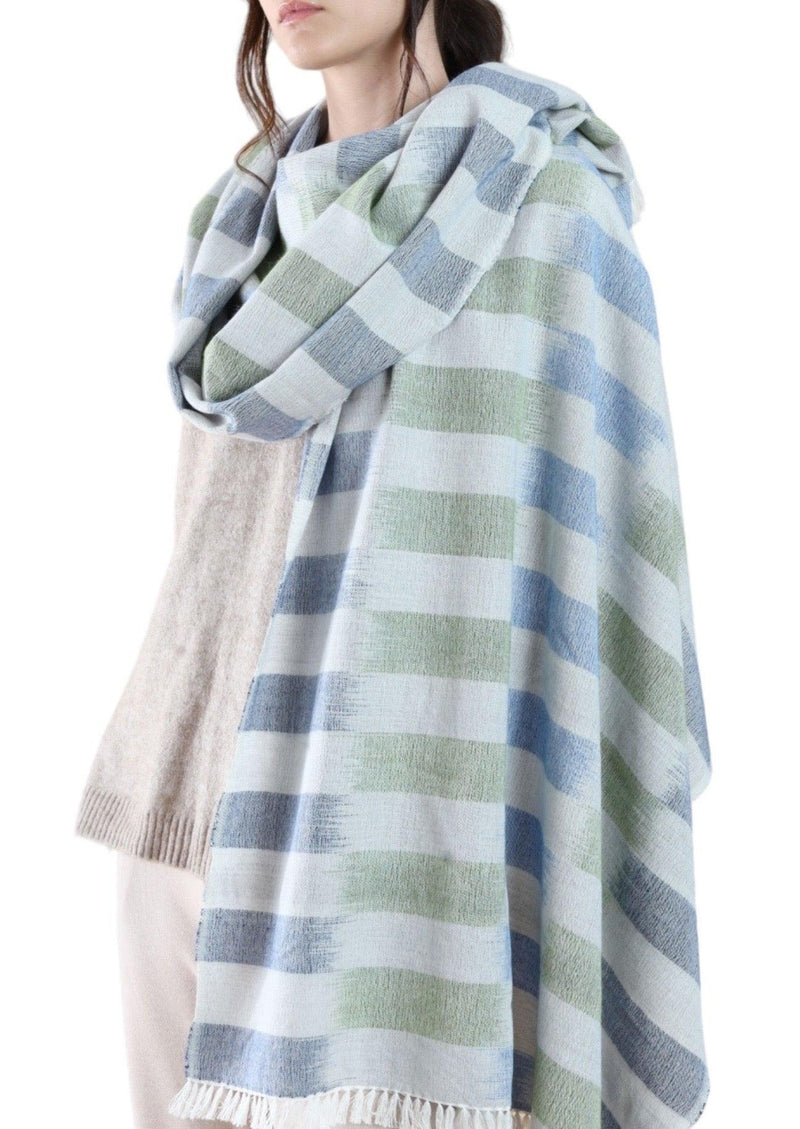 IKAT WRAP OCEAN BLUE & GREY - Cashmere Luxe