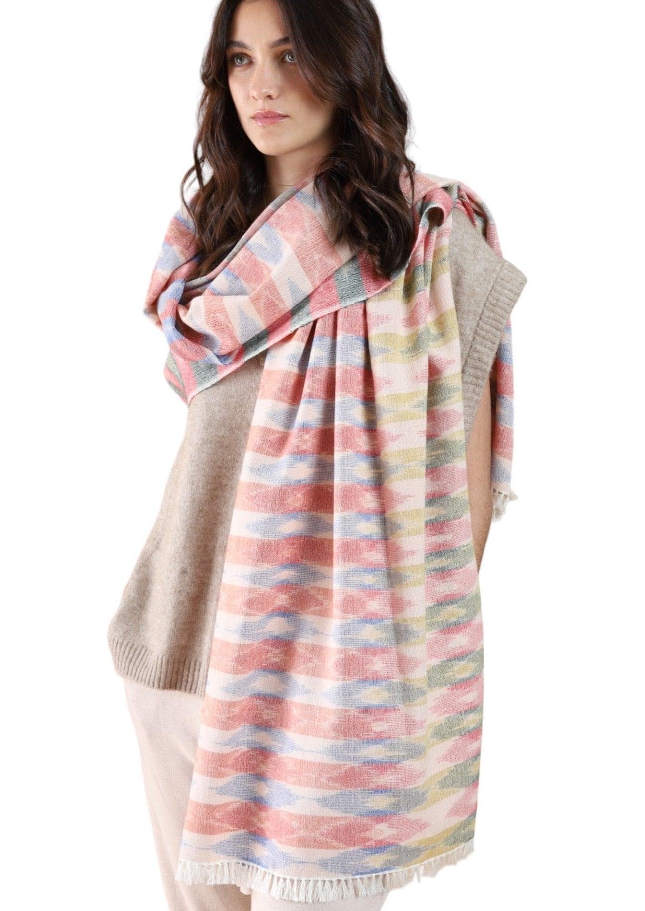 IKAT WRAP RED GREEN BLUE - Cashmere Luxe