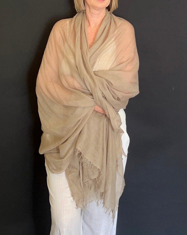 PURE CASHMERE TAUPE WRAP - Cashmere Luxe