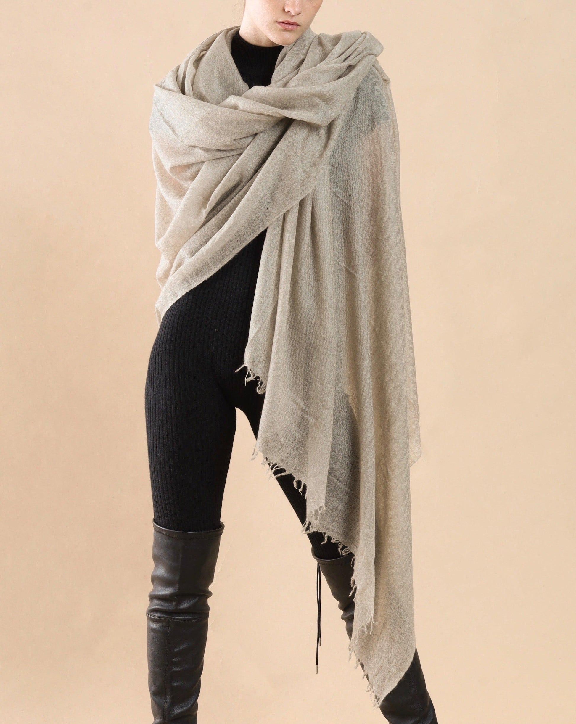 PURE CASHMERE TAUPE WRAP - Cashmere Luxe